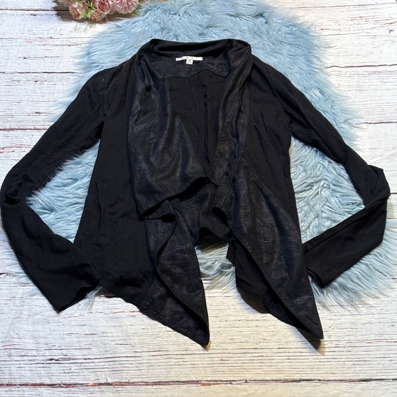 CAbi Sweaters - CAbi Black Draped Open-Front Cardigan Mixed Media Black Sz s